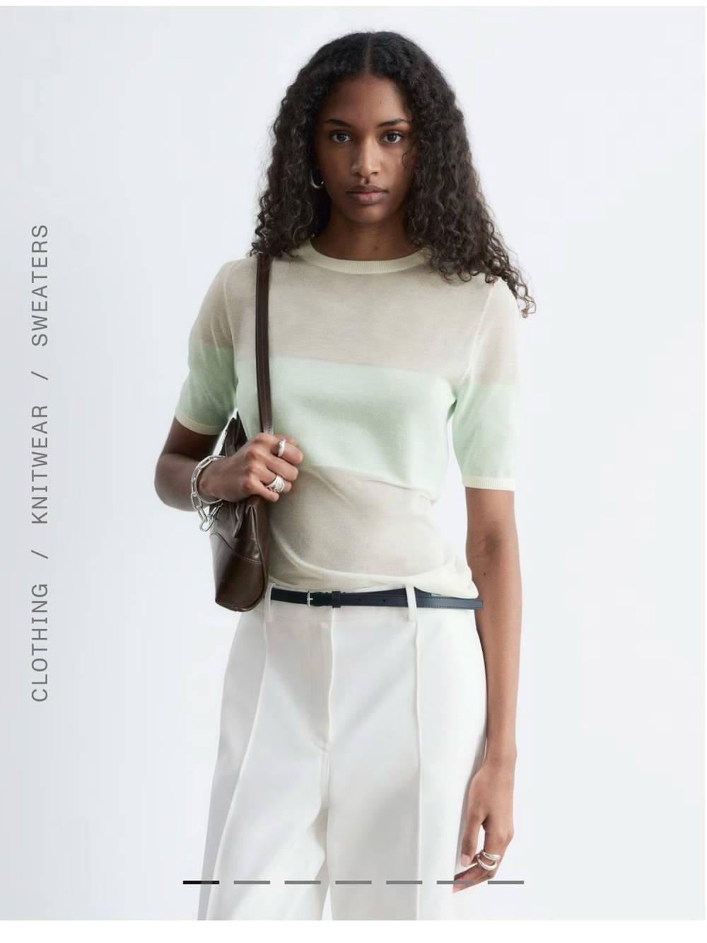 & Other Stories Mint and Cream Short-Sleeve Knit Top